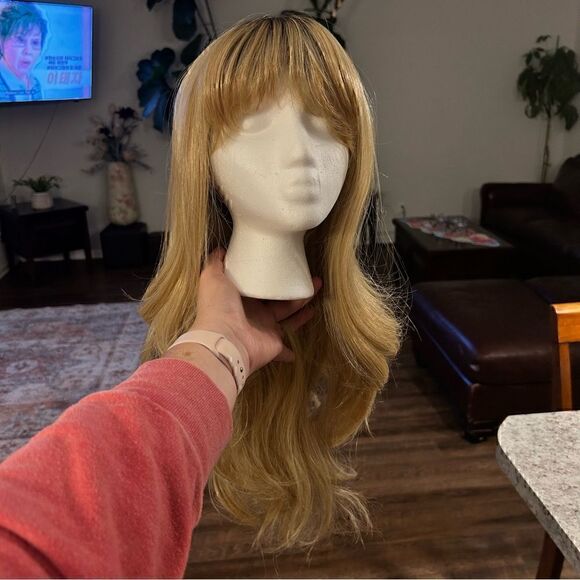 Long Blonde Synthetic Wig with Bangs - Picture 1 of 4